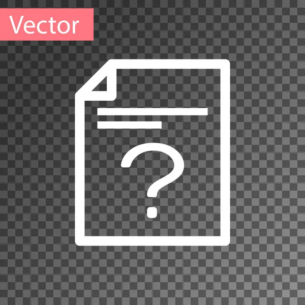 Blanco Icono de documento desconocido aislado sobre fondo transparente. Archivo con signo de interrogación. Mantenga informe, servicio y señal de búsqueda global. Ilustración vectorial — Vector de stock