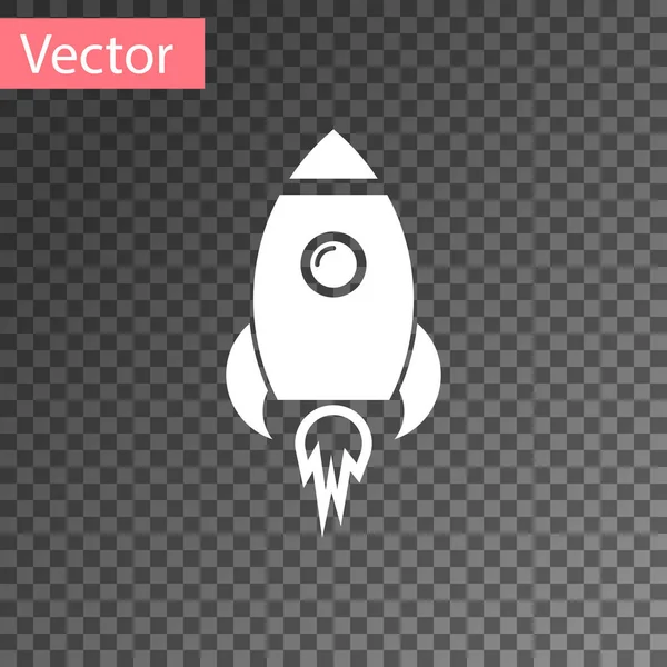 Weißes Raketenschiff mit Feuer-Symbol isoliert auf transparentem Hintergrund. Raumfahrt. Vektorillustration — Stockvektor