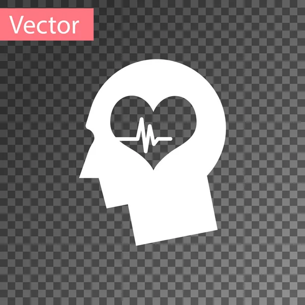 Cabeza masculina blanca con un icono de latido del corazón aislado sobre fondo transparente. Cabeza con salud mental, atención médica y signo médico. Ilustración vectorial — Vector de stock