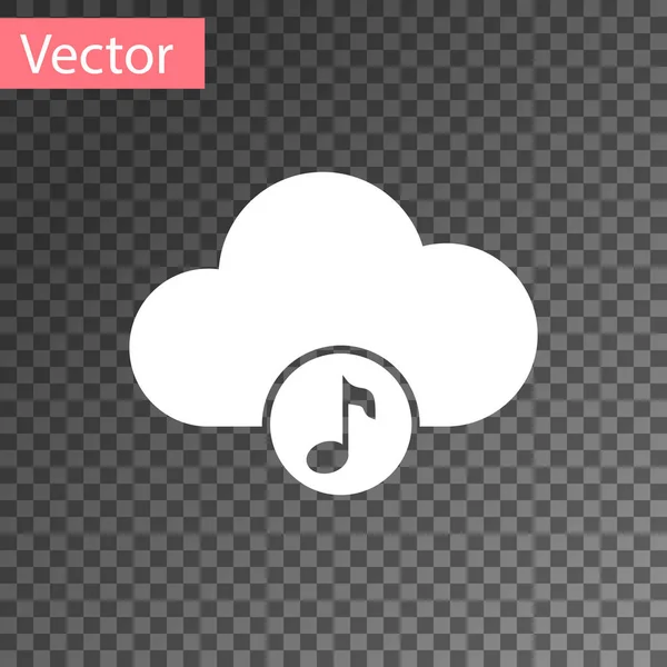 Icono de servicio de streaming de música blanca aislado en fondo transparente. Computación en la nube de sonido, transmisión de medios en línea, canción en línea, onda de audio. Ilustración vectorial — Vector de stock
