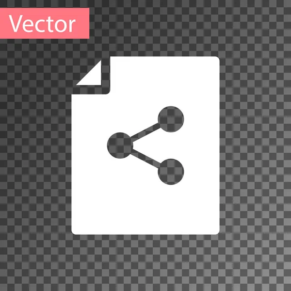 Icono del archivo White Share aislado sobre fondo transparente. Compartir archivos. Signo de transferencia de archivos. Ilustración vectorial — Vector de stock