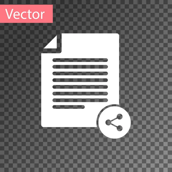 Icono del archivo White Share aislado sobre fondo transparente. Compartir archivos. Signo de transferencia de archivos. Ilustración vectorial — Vector de stock