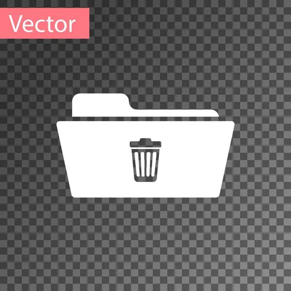 White Delete folder icon isolated on transparent background. Folder with recycle bin. Delete or error folder. Close computer information folder sign. Vector Illustration — Stock Vector