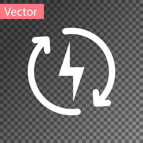 Icono de recarga blanca aislado sobre fondo transparente. Señal de energía eléctrica. Ilustración vectorial — Archivo Imágenes Vectoriales