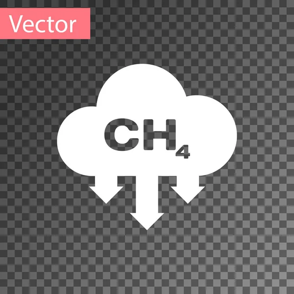 Ícone de redução de emissões de metano branco isolado em fundo transparente. Modelo de molécula de CH4 e fórmula química. Gás Marsh. Gás natural. Ilustração vetorial — Vetor de Stock