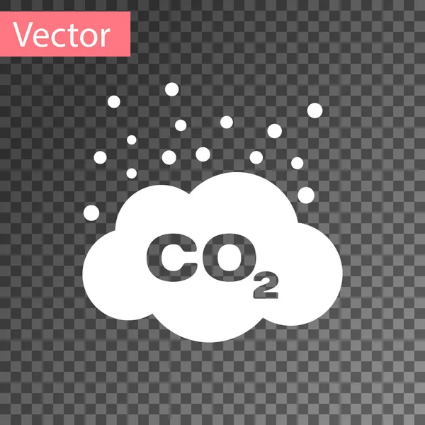 White CO2 emissions in cloud icon isolated on transparent background. Carbon dioxide formula symbol, smog pollution concept, environment concept. Vector Illustration — Stock Vector