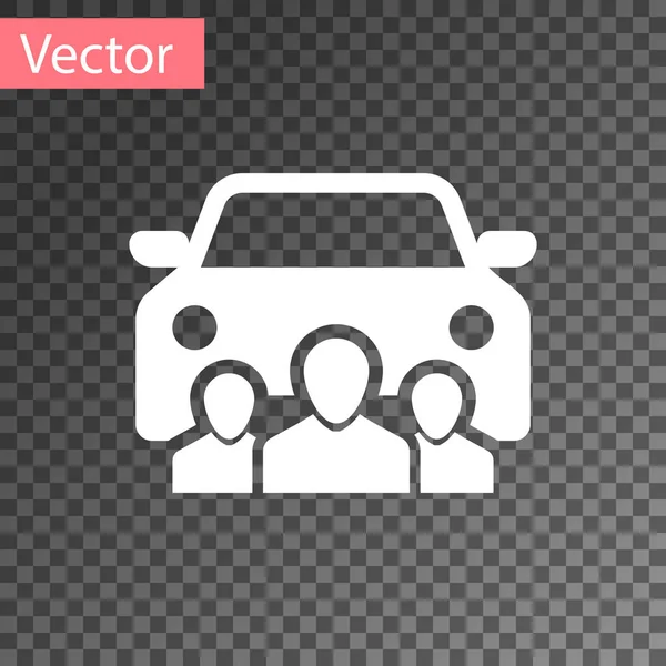 Witte autodelen met een groep mensen icoon geïsoleerd op transparante achtergrond. Carsharing teken. Transport renting service concept. Vector illustratie — Stockvector