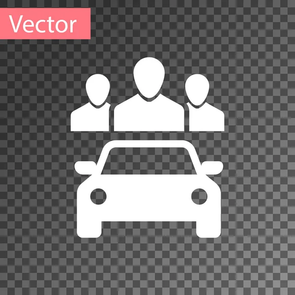 Weißes Carsharing mit Personengruppe auf transparentem Hintergrund. Carsharing-Schild. Transportvermietungskonzept. Vektorillustration — Stockvektor