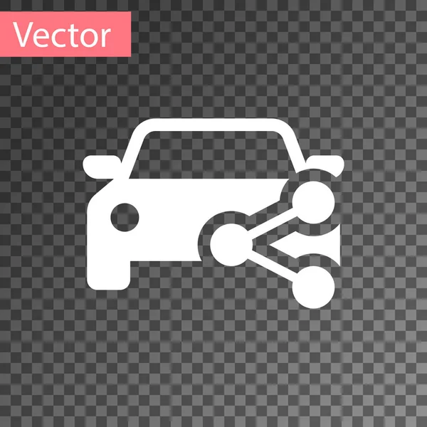 Icono para compartir coche blanco aislado sobre fondo transparente. Carsharing signo. Transporte alquiler concepto de servicio. Ilustración vectorial — Vector de stock