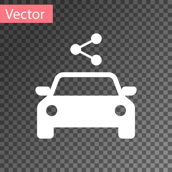 Icono para compartir coche blanco aislado sobre fondo transparente. Carsharing signo. Transporte alquiler concepto de servicio. Ilustración vectorial — Vector de stock