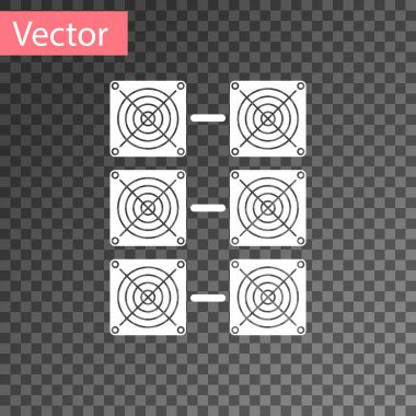 Beyaz madenciliği çiftlik simgesi şeffaf arka planda yalıtılmış. Cryptocurrency madenciliği, Blockchain teknolojisi, Bitcoin, dijital para piyasası, kripoin cüzdan. Vektör Illustration