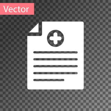 Beyaz tıbbi Pano ile klinik kayıt simgesi şeffaf arka planda izole. Sağlık sigortası formu. Reçete, tıbbi kontrol işaretleri raporu. Vektör Illustration