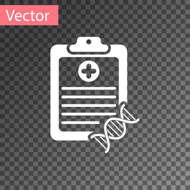 Şeffaf arka planda izole edilen DNA analizi simgesiyle beyaz Pano. Genetik Mühendisliği, genetik testler, klonlama, babalık testi. Vektör Illustration