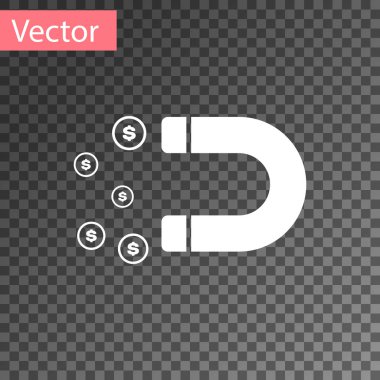 Beyaz mıknatıs ile para simgesi şeffaf arka planda izole. Yatırımlar, para çekme kavramı. Büyük iş kâr cazibe ve başarı. Vektör Illustration