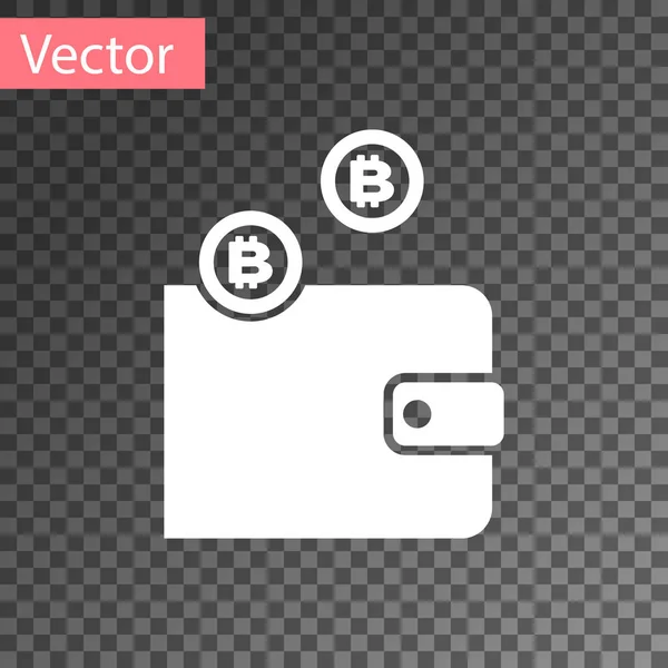 Weißes Kryptowährungs-Wallet-Symbol auf transparentem Hintergrund. Brieftasche und Bitcoin-Zeichen. Bergbaukonzept. Geld, Bezahlung, Bargeld, Bezahlsymbol. Vektorillustration — Stockvektor