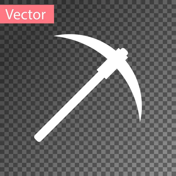 Icono Pickaxe blanco aislado sobre fondo transparente. Tecnología de cadena de bloques, minería criptomoneda, bitcoin, mercado de dinero digital, billetera criptomoneda. Ilustración vectorial — Vector de stock