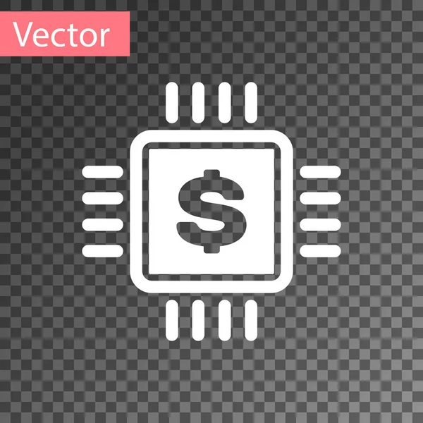 Chip de procesador blanco con icono de dólar aislado sobre fondo transparente. CPU y un signo de dólar. Ilustración vectorial — Vector de stock