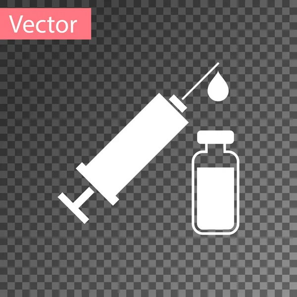 Seringă medicală albă cu ac şi flacon sau fiolă izolată pe fundal transparent. Vaccinare, injecţie, vaccin, concept de insulină. Vector Illustration — Vector de stoc