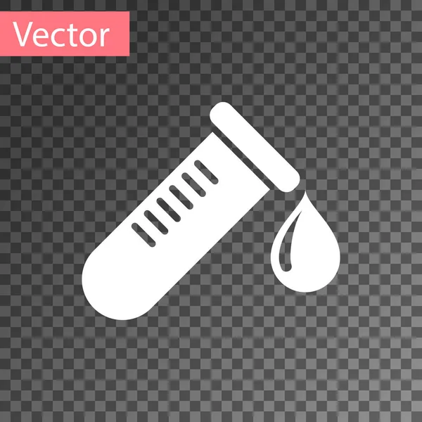 Tube ou fiole à essai blanc avec goutte d'icône sanguine isolée sur fond transparent. Signe de laboratoire, chimique, scientifique. Illustration vectorielle — Image vectorielle