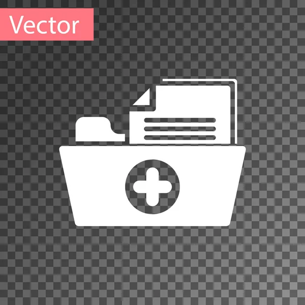 Carpeta de historial médico blanco para icono de atención médica aislado sobre fondo transparente. Icono del archivo del paciente. Símbolo de historia médica. Ilustración vectorial — Vector de stock