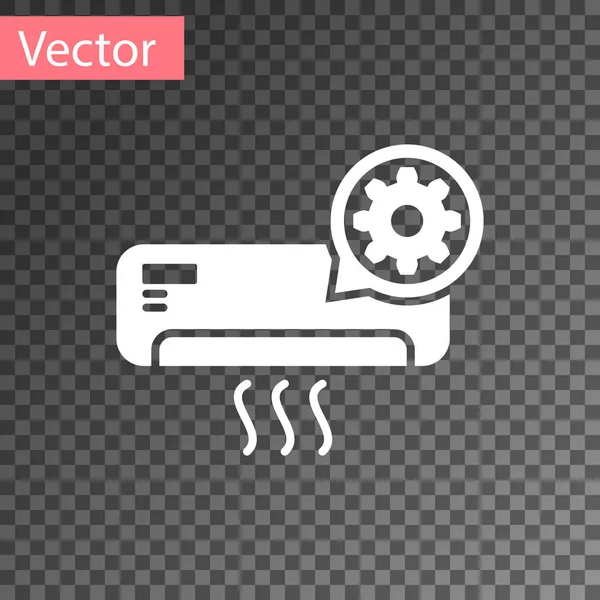 Ar condicionado branco e ícone de engrenagem isolado em fundo transparente. Ajustar aplicativo, conceito de serviço, opções de configuração, manutenção, reparo, fixação. Ilustração vetorial — Vetor de Stock