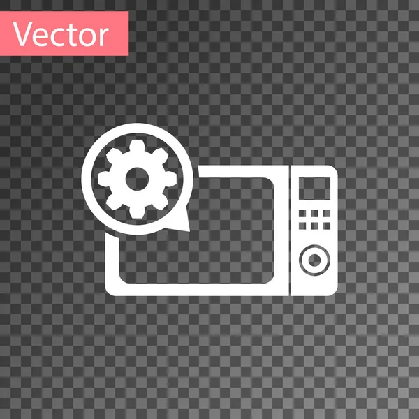 Bianco Forno a microonde e icona ingranaggio isolato su sfondo trasparente. Regolazione app, concetto di servizio, opzioni di impostazione, manutenzione, riparazione, fissaggio. Illustrazione vettoriale — Vettoriale Stock