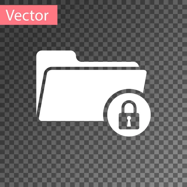 Carpeta blanca e icono de bloqueo aislados sobre fondo transparente. Carpeta cerrada y candado. Seguridad, seguridad, concepto de protección. Ilustración vectorial — Vector de stock