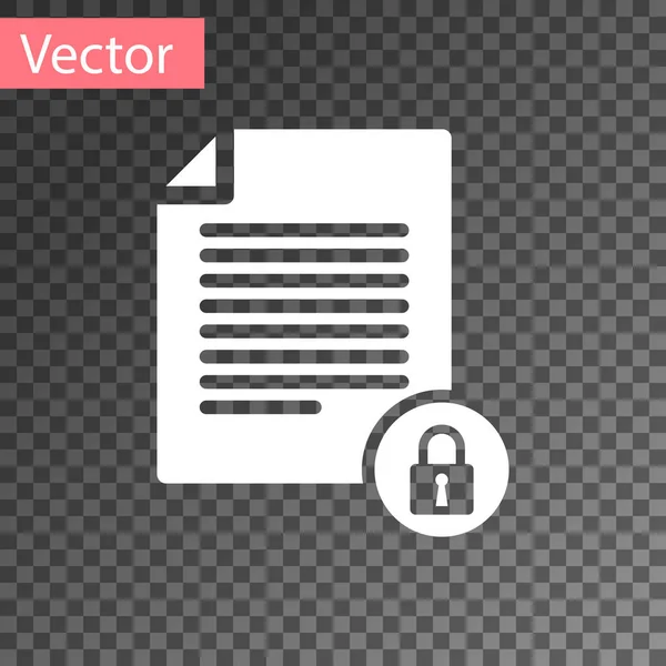 Documento blanco e icono de bloqueo aislados sobre fondo transparente. Formato de archivo y candado. Seguridad, seguridad, concepto de protección. Ilustración vectorial — Archivo Imágenes Vectoriales