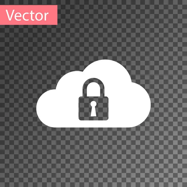 Icono de bloqueo de computación de nube blanca aislado en fondo transparente. Seguridad, seguridad, concepto de protección. Ilustración vectorial — Vector de stock