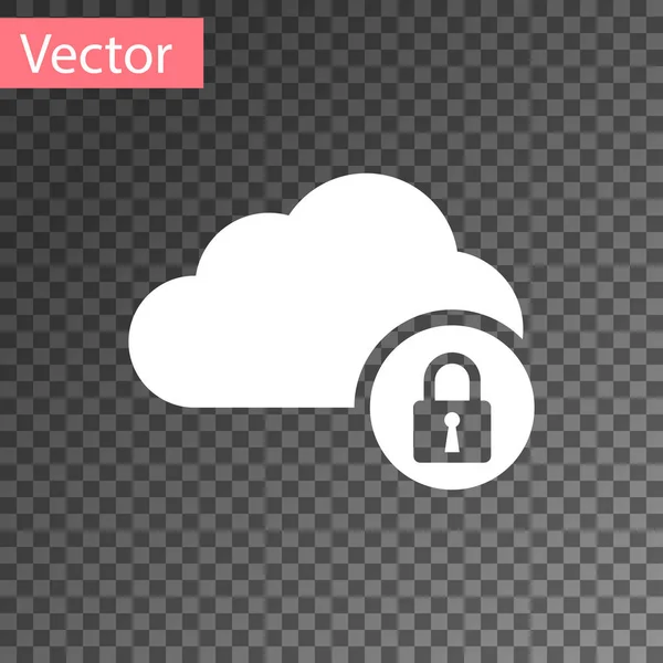 Vit Cloud Computing lås ikon isolerad på transparent bakgrund. Säkerhet, säkerhet, skydds koncept. Vektor illustration — Stock vektor