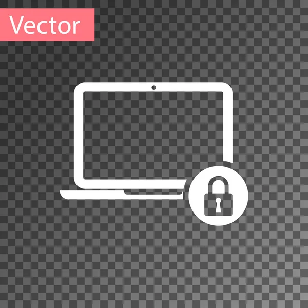 Laptop bianco e icona di blocco isolato su sfondo trasparente. Computer e lucchetto. Sicurezza, concetto di protezione. Interrete sicura. Illustrazione vettoriale — Vettoriale Stock