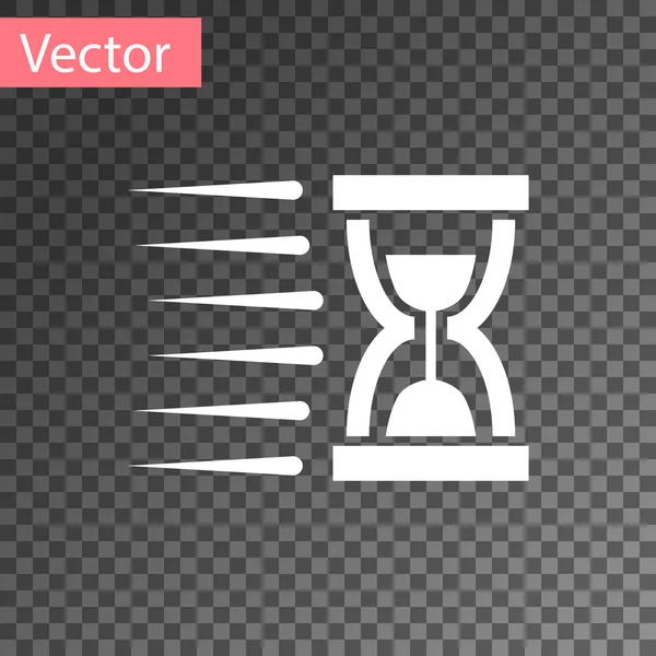 Reloj de arena blanco viejo con el icono de arena que fluye aislado en el fondo transparente. Señal de reloj de arena. Concepto de negocio y gestión del tiempo. Ilustración vectorial — Vector de stock