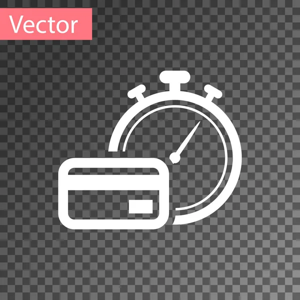 Fehér böjt fizetés ikon elszigetelt-ra átlátszó háttér. Gyors pénzátutalás. Pénzügyi szolgáltatások, gyors hitel, az idő pénz, cash back koncepció. Vektoros illusztráció — Stock Vector