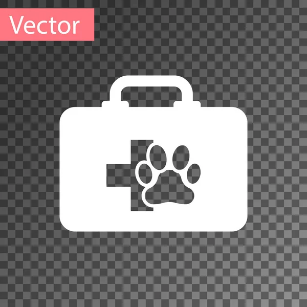 Icono del kit de primeros auxilios White Pet aislado sobre fondo transparente. Huella de pata de perro o gato. Clínica. Ilustración vectorial — Vector de stock