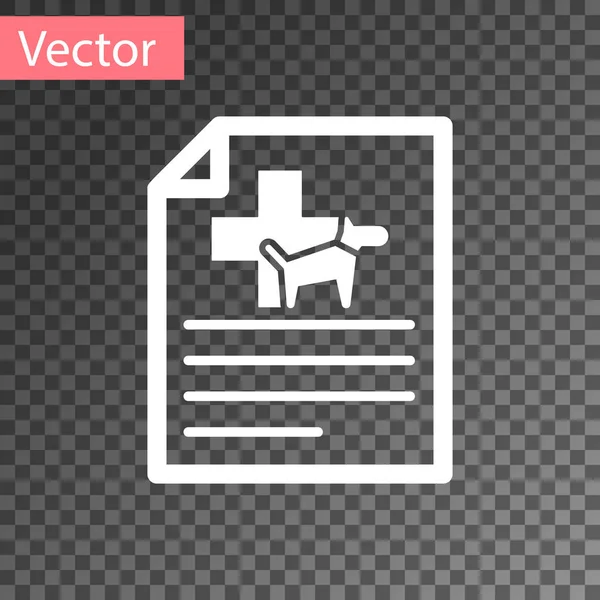 Certificado médico blanco para viajar con icono de perro o gato aislado sobre fondo transparente. Documento para mascotas. Ilustración vectorial — Vector de stock