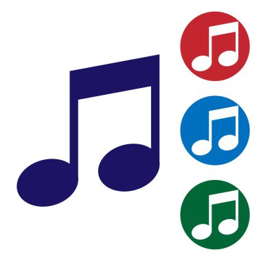 Mavi müzik notu, beyaz arka planda izole ton simgesi. Daire düğmelerinde renk simgesini ayarlayın. Vektör Illustration