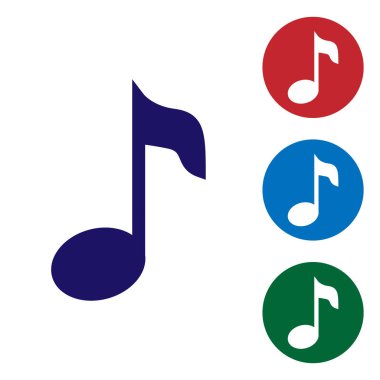Mavi müzik notu, beyaz arka planda izole ton simgesi. Daire düğmelerinde renk simgesini ayarlayın. Vektör Illustration