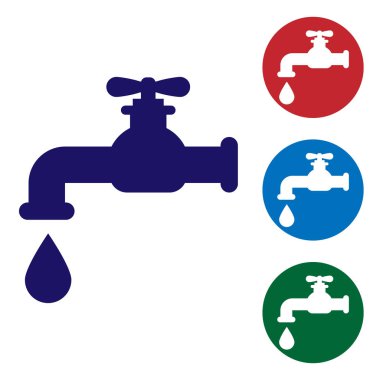 Mavi su bir düşen su damla simgesi beyaz arka planda izole ile dokunun. Daire düğmelerinde renk simgesini ayarlayın. Vektör Illustration