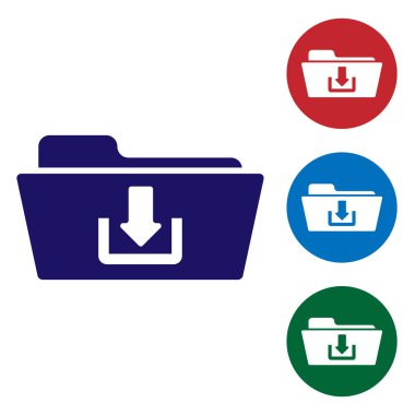 Mavi klasör indir simgesi beyaz arka planda yalıtılmış. Daire düğmelerinde renk simgesini ayarlayın. Vektör Illustration