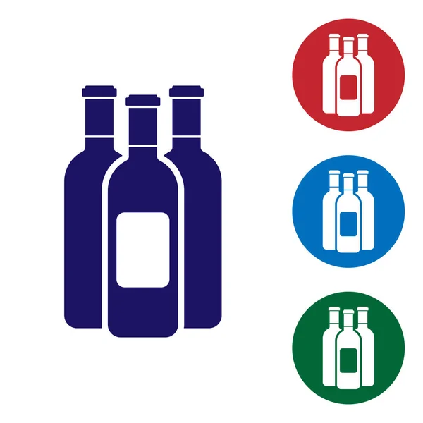 Bouteilles bleues de vin icône isolée sur fond blanc. Définir l'icône de couleur dans les boutons cercle. Illustration vectorielle — Image vectorielle