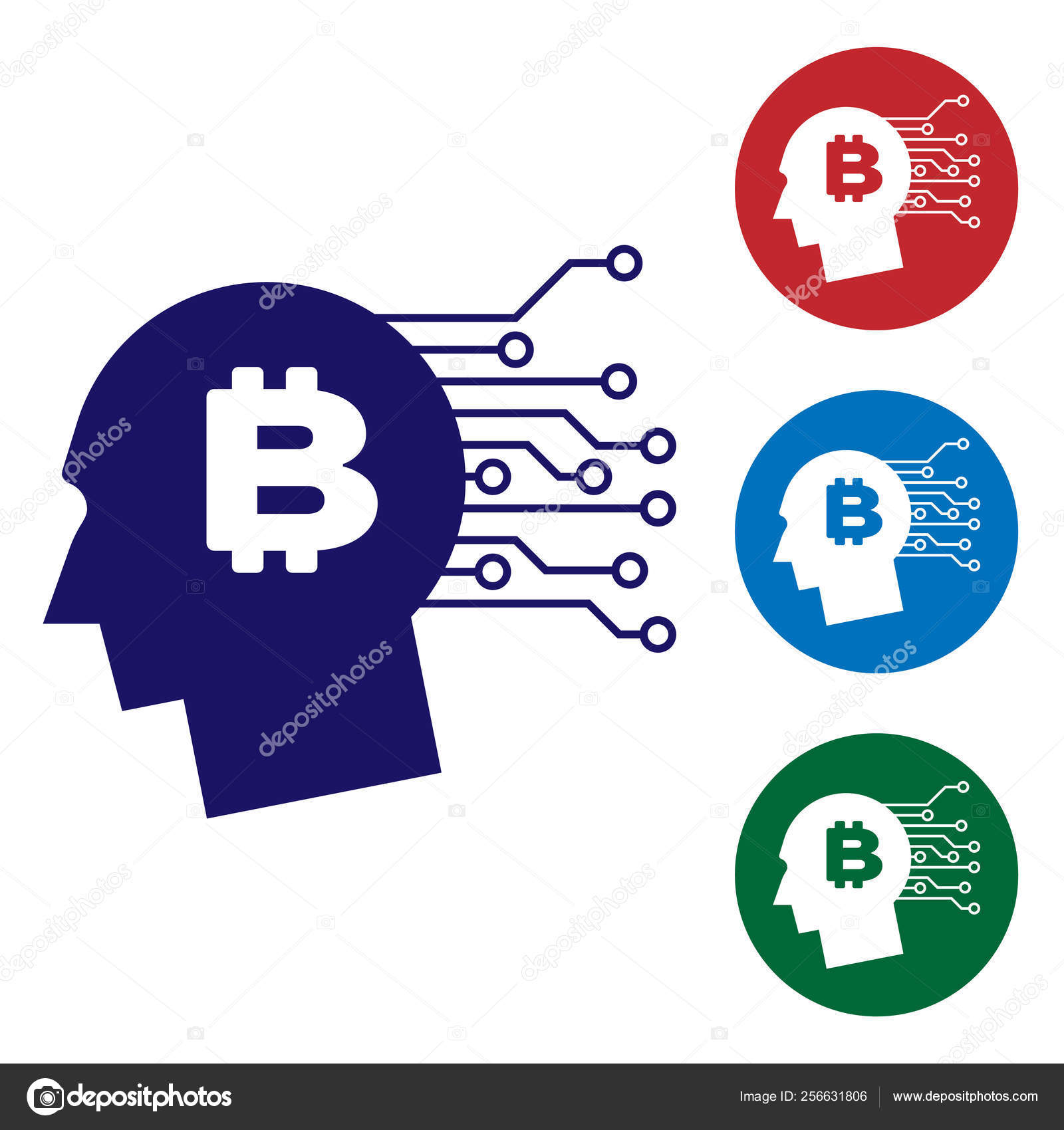 Blue Bitcoin Think Icon On White Background Cryptocurrency Head Blockchain Technology Bitcoin Digital Money Market Cryptocoin Wallet Set Color Icon In Circle Buttons Vector Illustration Vector Image By C Vectorvalera Gmail Com