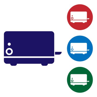 Mavi ekmek kızartma makinesi simgesi beyaz arka planda yalıtılmış. Daire düğmelerinde renk simgesini ayarlayın. Vektör Illustration