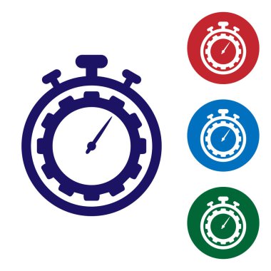 Blue Time Management icon isolated on white background. Clock and gear sign. Productivity symbol. Set color icon in circle buttons. Vector Illustration clipart
