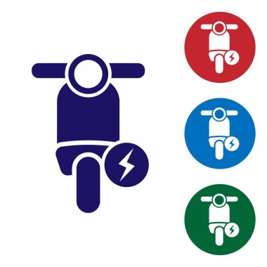 Mavi elektrikli scooter simgesi beyaz arka planda izole. Daire düğmelerinde renk simgesini ayarlayın. Vektör Illustration