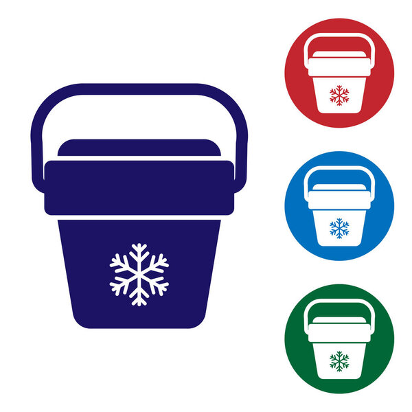 Blue Cooler bag icon isolated on white background. Portable freezer bag. Handheld refrigerator. Set color icon in circle buttons. Vector Illustration