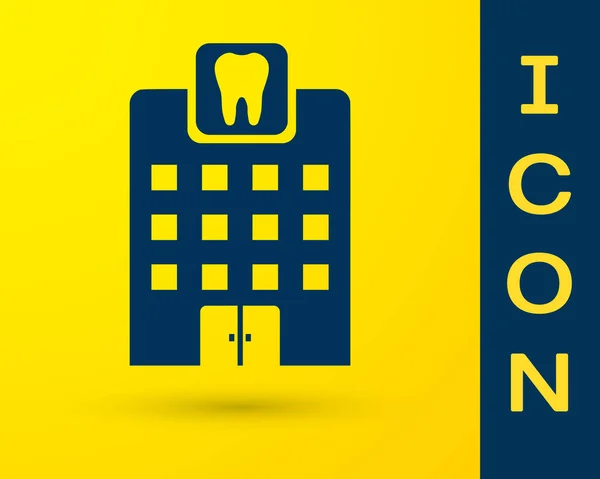 Синий значок стоматологической клиники на желтом фоне. Символ стоматологического центра. Векторная миграция — стоковый вектор