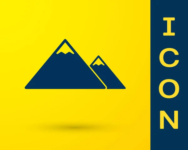 Icono Montañas Azules aislado sobre fondo amarillo. Símbolo de victoria o concepto de éxito. Ilustración vectorial — Archivo Imágenes Vectoriales