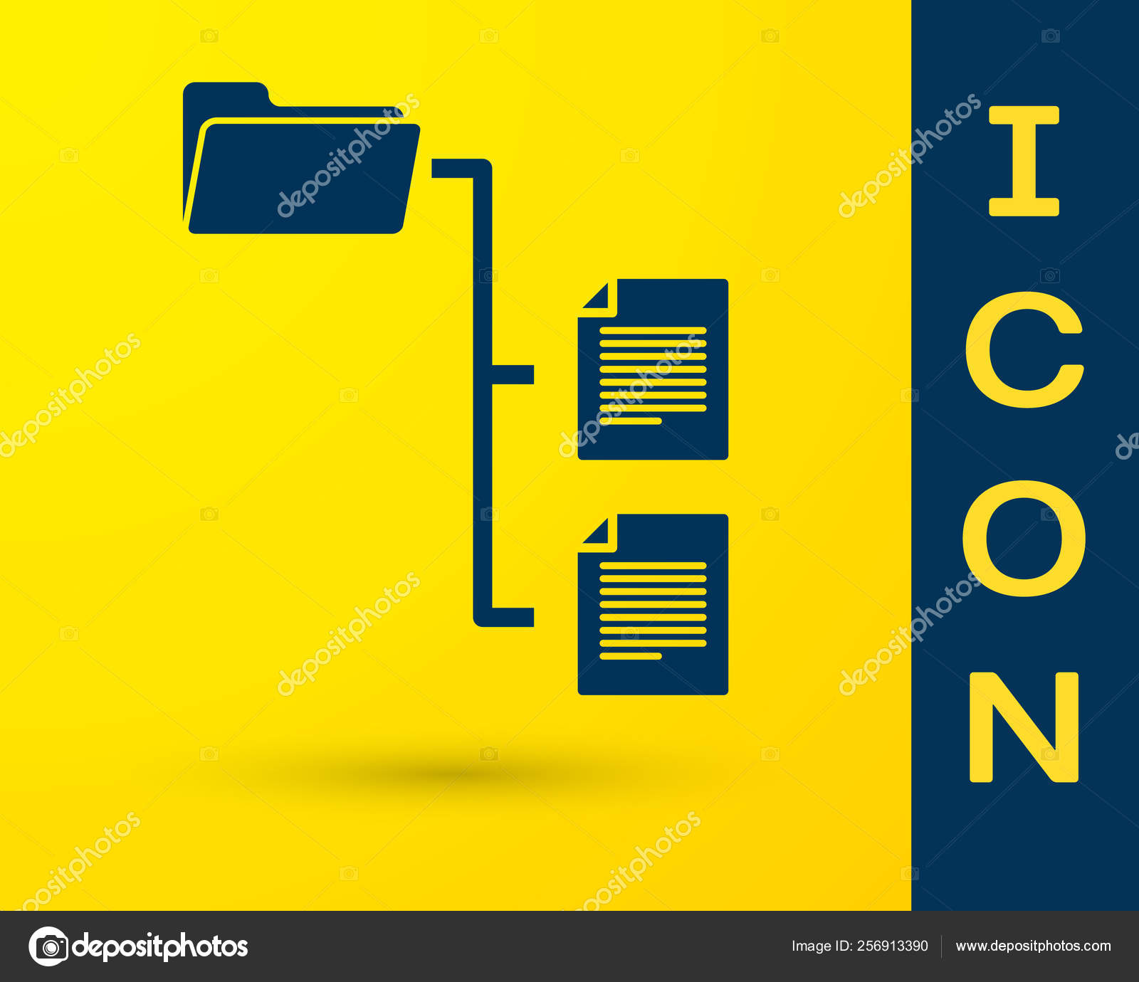 黄色の背景に分離された青いフォルダツリーのアイコン コンピュータ