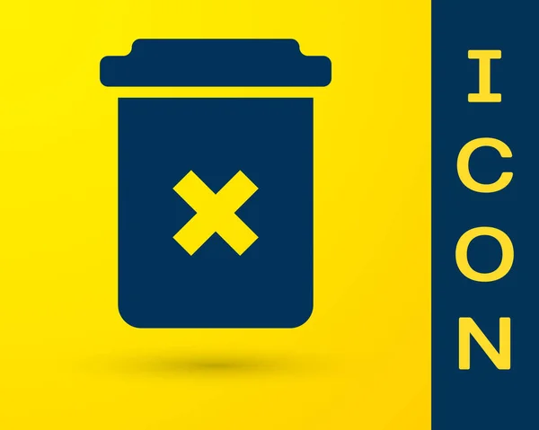 Blue Trash can icon isolated on yellow background. Delete icon. Garbage bin sign. Recycle basket icon. Office trash icon. Vector Illustration