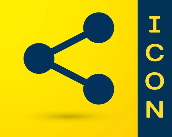 Icono de Blue Share aislado sobre fondo amarillo. Compartir, compartir, pictograma de comunicación, redes sociales, conexión, red, distribuir signo. Ilustración vectorial — Archivo Imágenes Vectoriales